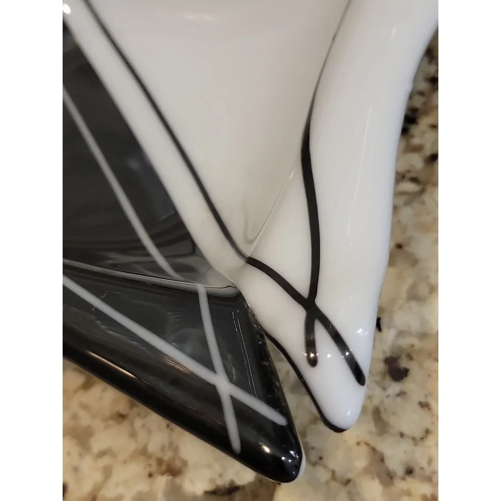 Hand Crafted Black & White Abstract Art Glass Bowl Decorative Home Decor